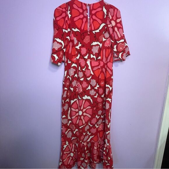 Rhode x Target Midi Dress Red Zinnia Print Boho Bell Sleeve Ruffle Casual Size 8 - Picture 7 of 12